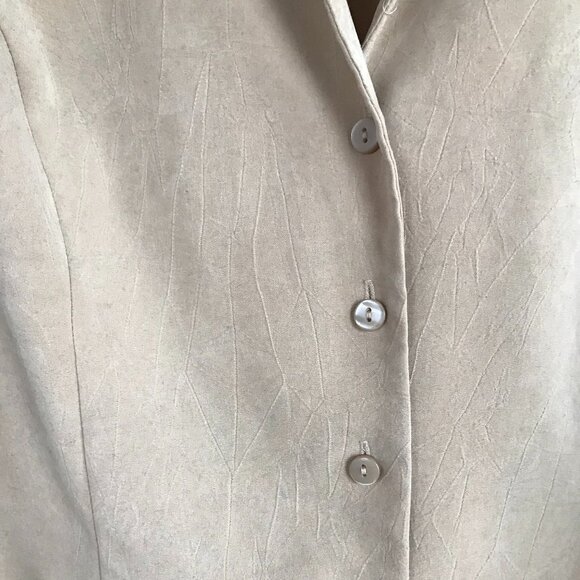 Laura Scott Petite Vintage Button-Down Blouse: Textured Taupe Shirt, Women's 14P - Picture 10 of 14